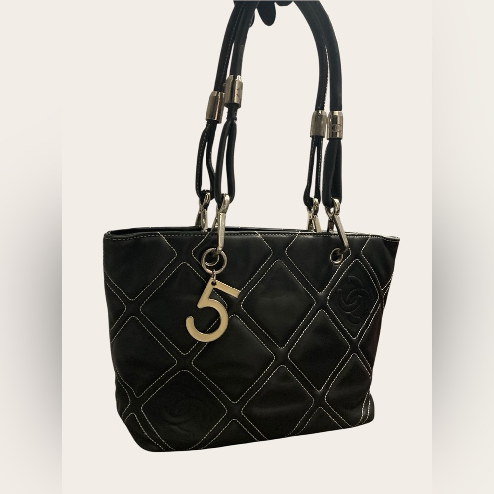Black Leather Shoulder Tote Bag
